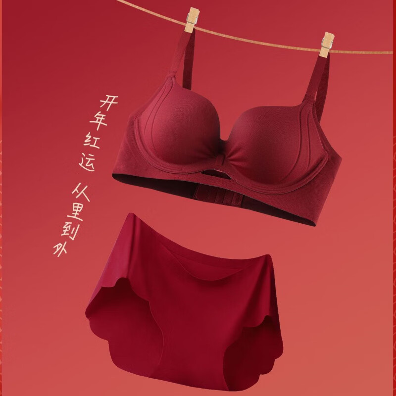 浪莎本命年骐骥红新款无痕内衣提拉镂空小胸聚拢立体杯美背运动红色套 6388红色 M 105斤以下32/70 34/75ABC
