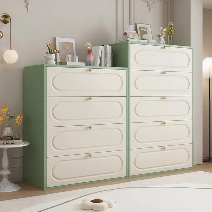 科虎铁艺斗柜客厅五斗柜卧室收纳柜靠墙柜 三斗40cm宽绿色+黄色【彩色拉手】