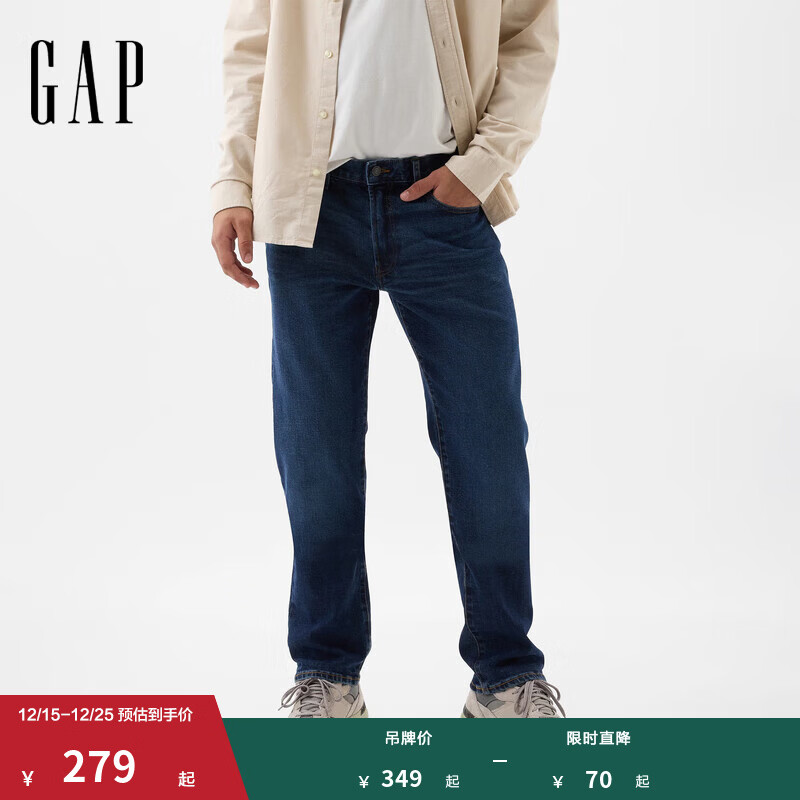 盖璞Gap男装2025冬季新款经典五袋基本款直筒牛仔裤长裤美版885298 深色水洗 31 (170/78A)亚洲码/31X30美码