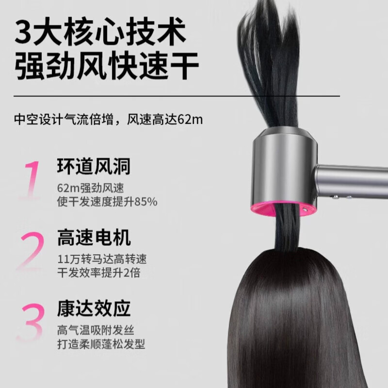 RASW德国品牌吹风机家用静轻音负离子大功率不伤发高速无叶电吹风护发宿舍女士理发店专用静音大风力 【玫瑰红-单风嘴】30亿水润负离子 恒温护发 【智能温控丨强劲风力丨速干丨六重降噪】