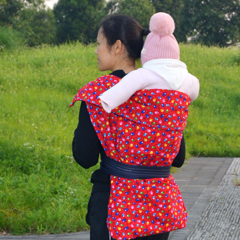 馨嫚玥嬰兒老式傳統(tǒng)背帶燈芯絨嬰幼兒背巾寶寶背帶后背式小娃兒背裙 燈芯絨 小魚 紅色
