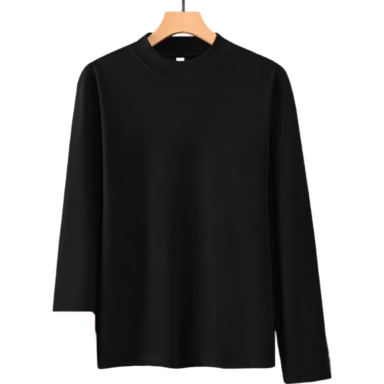 精品男装双面德绒打底衫冬季长袖t恤男士半高领保暖纯色上衣服 LY 德绒【纯色】黑色 3XL