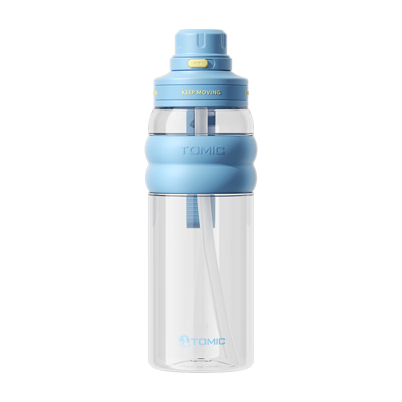 特美刻（TOMIC）運動水杯大容量塑料杯男士女士耐高溫Tritan吸管杯便攜 藍820ml