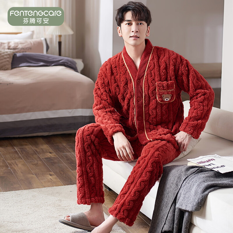 芬腾可安（FENTENGCARE）【XH】情侣睡衣秋冬款珊瑚绒冬季女法兰绒加绒加厚风家居服 8198 XL