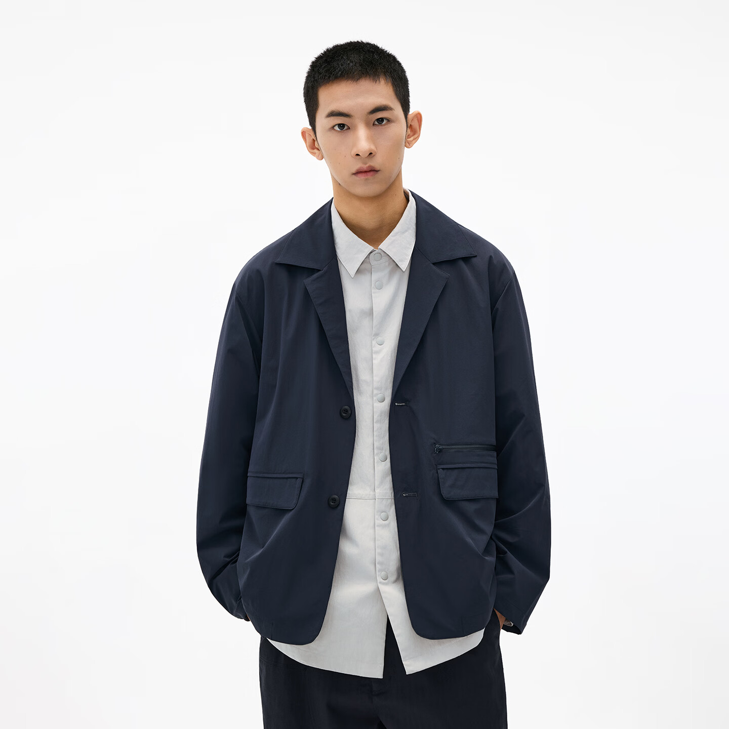熊猫·本（ben.panda）简约防泼水休闲西服外套男士纯色商务上衣2026春季新款 藏青色 L