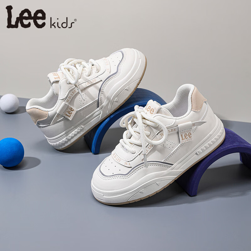 Lee童鞋春季儿童小白鞋百搭休闲鞋女童板鞋男童德训跑步鞋 米卡其   33 【建议脚长200mm】