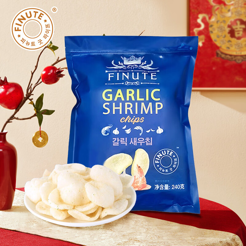FINUTE趣莱福虾片240g蒜味 韩国原装进口薯片虾条膨化食品网红休闲零食