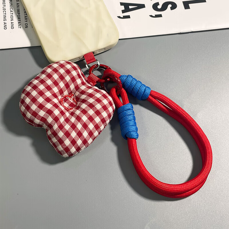 手机挂绳新年红短款绳格子挂件便携钥匙扣手机壳挂绳防丢手机链 【新年红】苹果方块挂绳+红色夹片+小吊绳