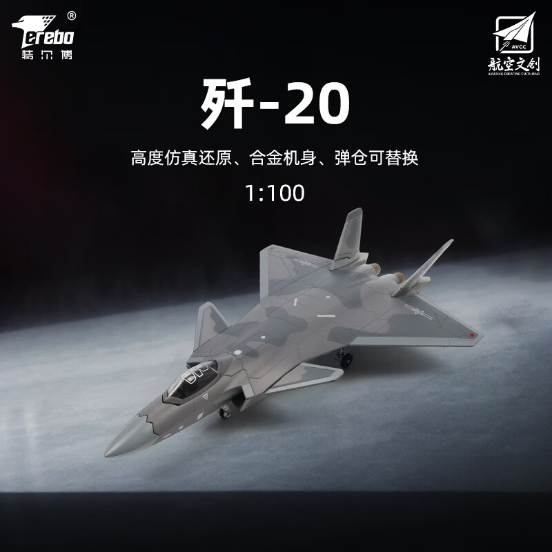 terebo特尔博1:100歼20战斗机 合金仿真飞机模型航展纪念品圣诞礼物