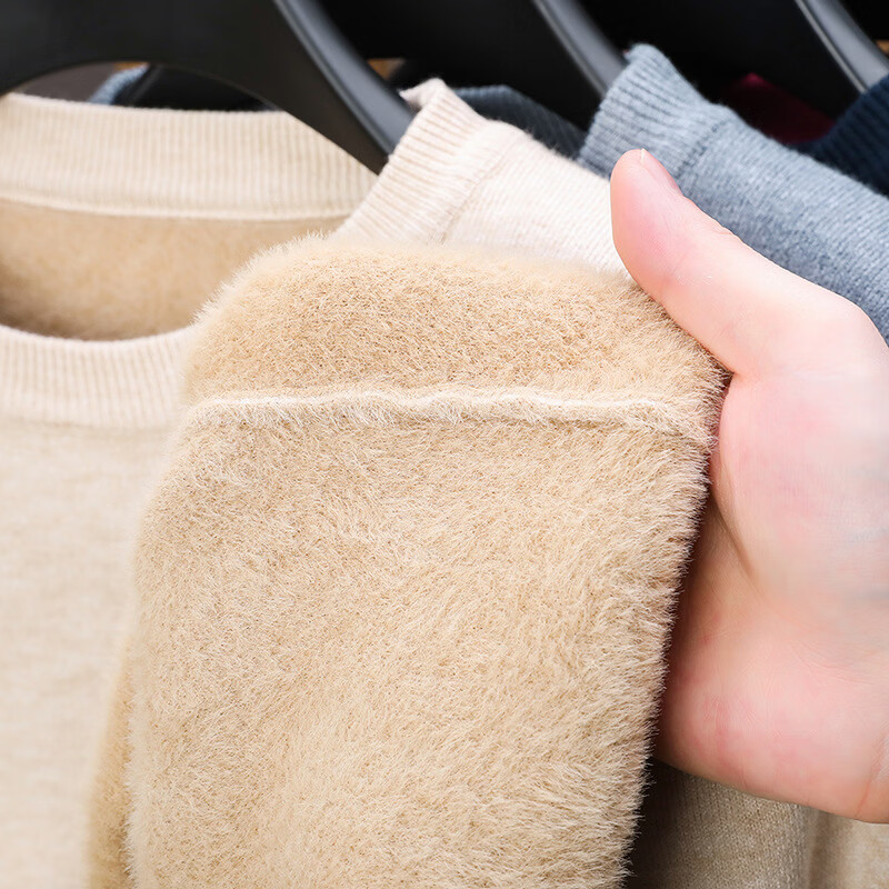 羊毛衫男秋冬新款重磅100%羊毛纯色高弹透气时尚百搭休闲毛衣男 紫酱红色 4XL