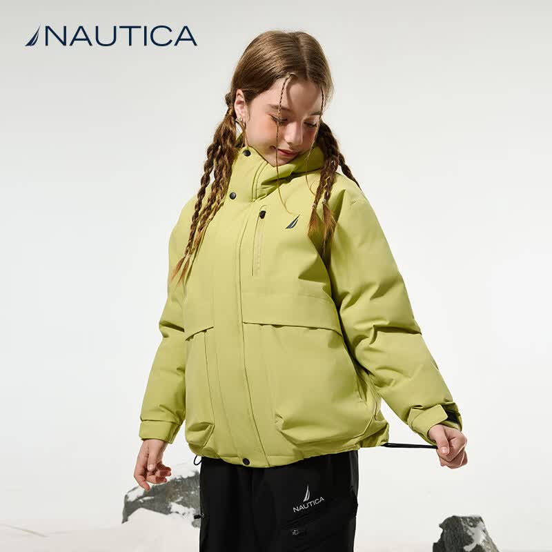 NAUTICA诺帝卡 童装男童女童冲锋户外秋冬季儿童羽绒服大童外衣三防雪壳 绿色 170