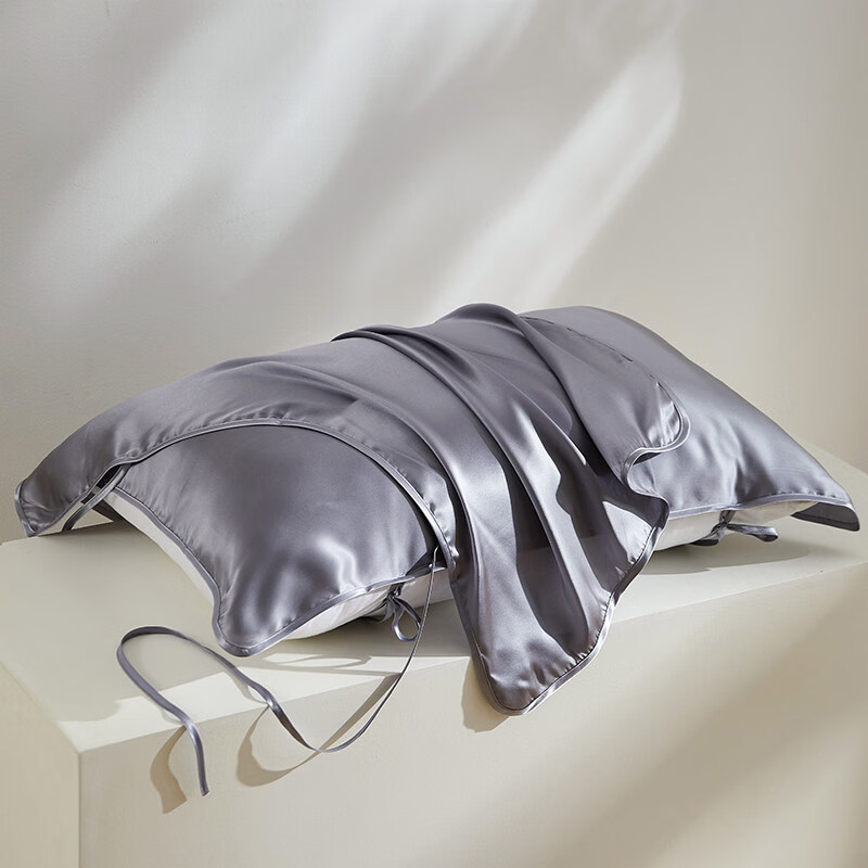 太湖雪真絲枕巾枕套桑蠶絲蘇州絲綢細(xì)膩絲滑純色枕頭巾綁帶 純色真絲枕巾-冰川灰（裝） 1支