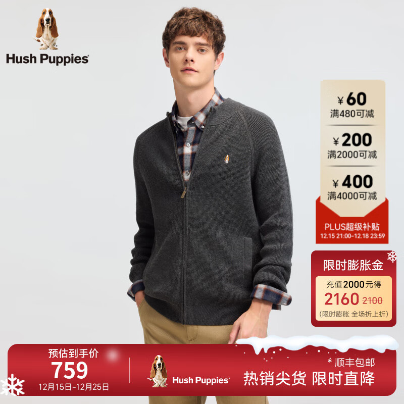 暇步士（Hush Puppies）【舒适全棉】男装2025秋季简约基础款休闲高领开身线衣 谧静灰 L