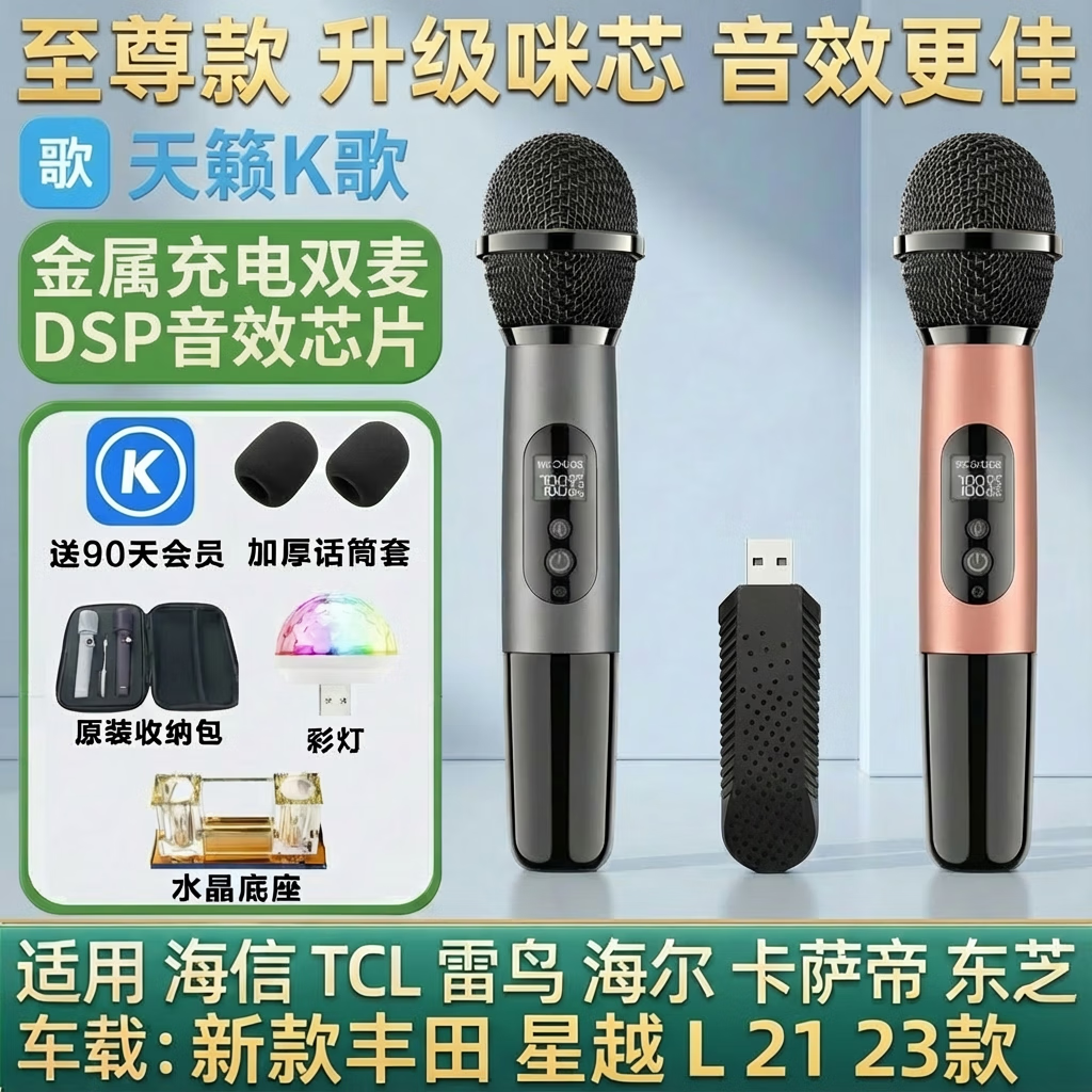 天籁K歌天籁k歌MM-8无线麦克风家用电视k歌话筒适用海信东芝tcl东芝雷鸟vidda卡萨帝海尔问界阿维塔车载 MM-12超心型咪芯【手机电视通用】太空银灰