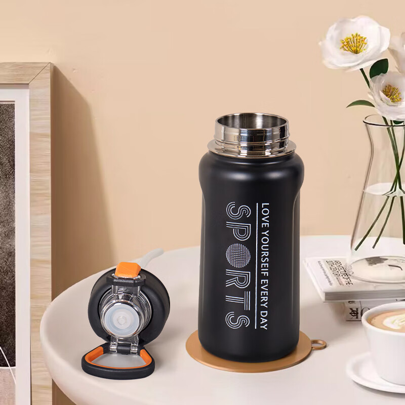 乔纳斯保温杯男士大容量杯子316不锈钢便携带吸管大肚学生运动保冷水壶 磨砂黑保温壶【弹跳吸管+提手】 700ml