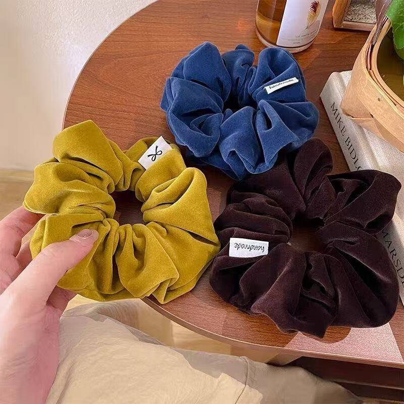 复古丝绒大肠发圈女扎马尾头绳高级感丸子头发绳2025儿童皮筋发饰 2个#酒红+黑色