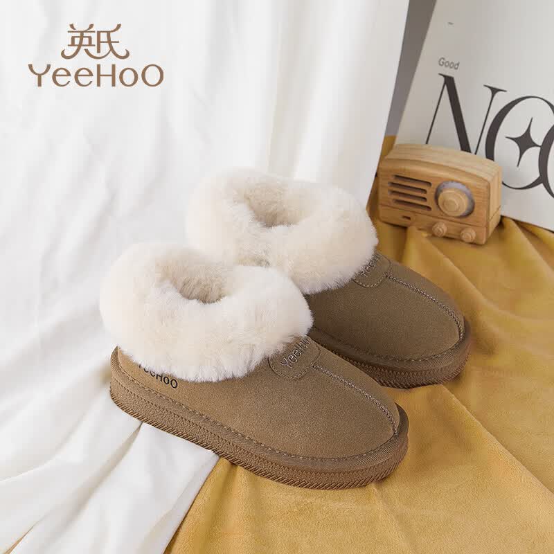 英氏（YEEHOO）童鞋儿童2025新款冬季加绒鞋皮毛一体软底雪地靴女童保暖棉鞋男童 驼色 32 内长20cm 适合脚长19.3-19.8cm