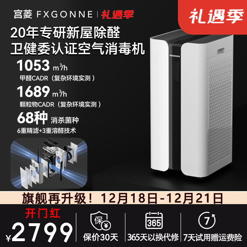 宫菱MARS空气消毒机空气净化器全效吸附分解除醛除菌除异味除猫毛花粉过敏原低噪全链路消杀11重滤净 5A医护级发烧欧盟认证款