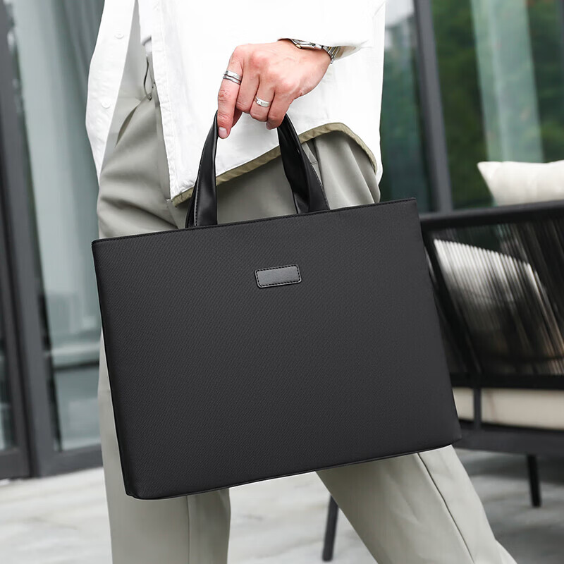 牛津布公文包潮流商务电脑包办公会议文件袋男士大容量简休闲百搭 黑色 均码