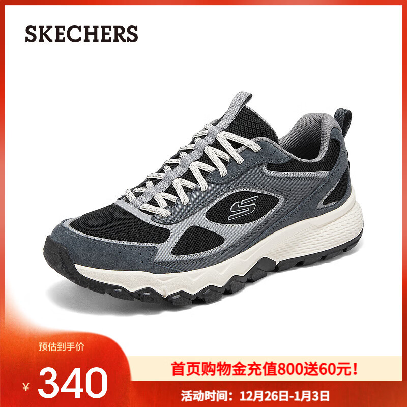 斯凯奇（Skechers）男鞋复古户外鞋徒步鞋轻质舒适缓震城市户外运动休闲鞋237631 灰色/黑色/GYBK 42