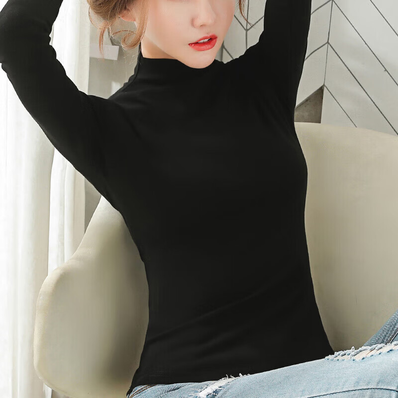 秋季小高领打底衫女新款春内搭体恤长袖t恤打底上衣女半高领8003 深棕色 XL