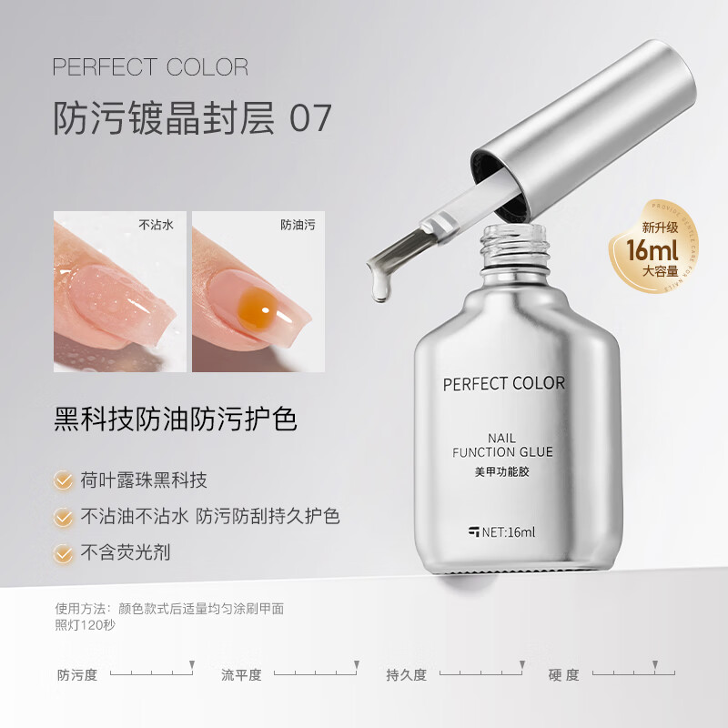 PERFECT COLOR甲油胶底胶封层套装建构加固钢化镀晶磨砂封层晕染美甲专用功能胶