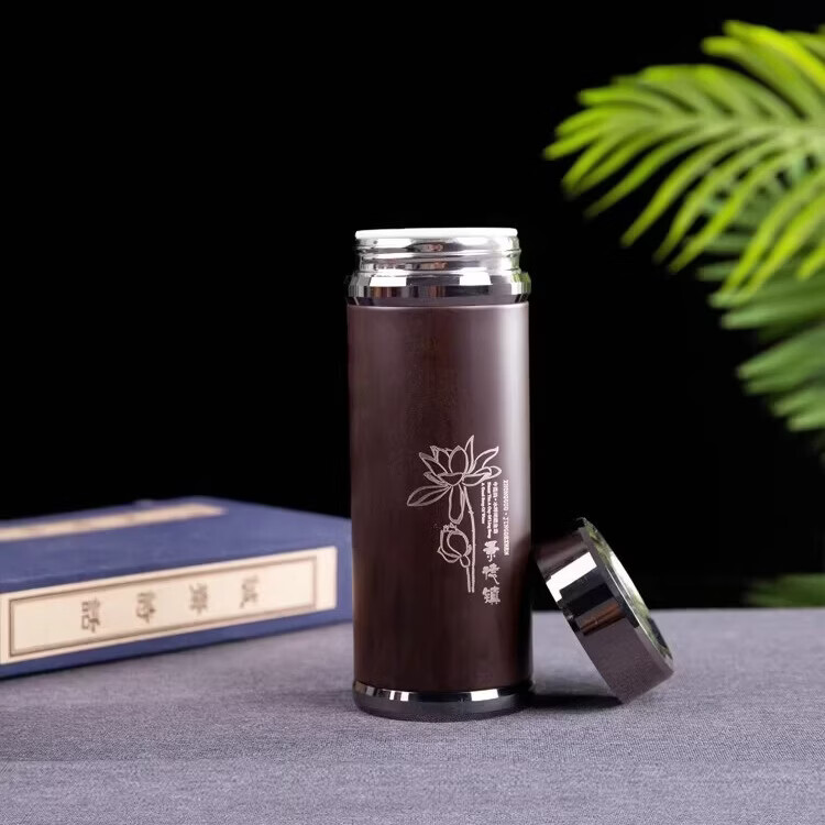 启色景德镇真陶瓷内胆保温杯茶水分离茶杯子男女水杯礼品养生旅行杯 【真陶瓷内胆350ml】红木纹