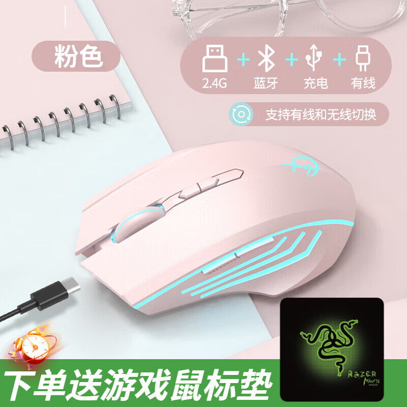 适用联想拯救者2026笔记本电脑y7000p/r7000p/y9000p/r9000p无线蓝牙游戏鼠标电竞静音台式机通用 【有线/无线/蓝牙三模】粉色