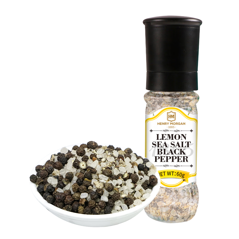 亨利摩根进口海盐黑胡椒粒研磨瓶健身轻食西餐牛排烤肉现磨腌料撒料香辛料 【新品意大利进口】柠檬海盐黑胡椒粒60g