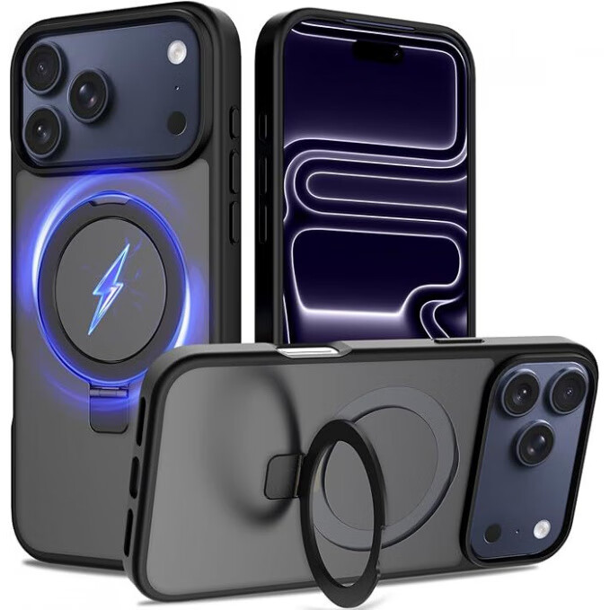 HKEN适用iPhone17ProMax磁吸支架手机壳苹果16支点磨砂肤感保护套15硬壳防摔保护套 浅粉色 iPhone12/12Pro