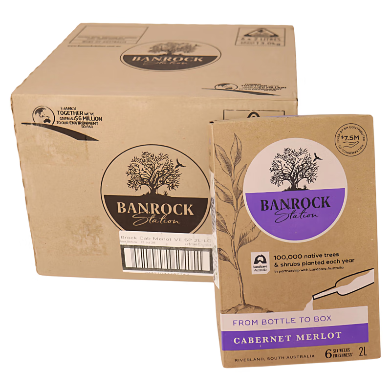 烙克(Banrock Station)班洛克赤霞珠梅洛混酿红葡萄酒2L澳大利亚原装进口纸盒装袋装红酒 6盒/整箱2L班洛克赤霞珠梅洛混酿红葡萄酒