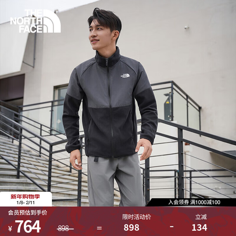 北面（The North Face）抓绒衣男Glacier立领外套户外保暖可做冲锋衣内胆25秋冬新品|8FHY KT0/墨碳灰 M/170
