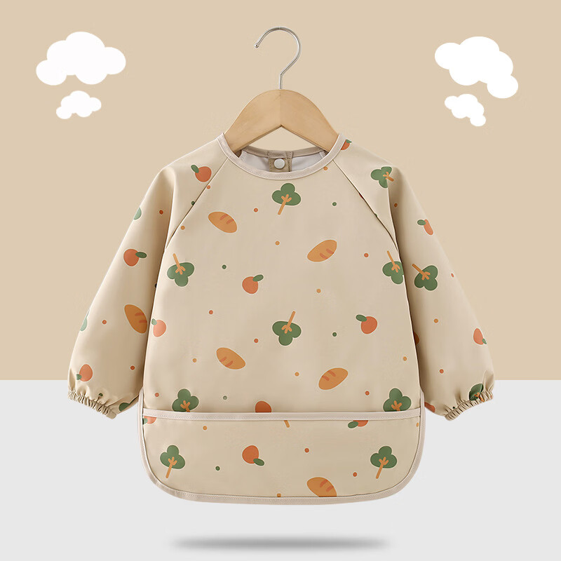 【直发】宝宝PU防水罩衣儿童吃饭围兜辅食反穿护衣幼儿园画画围裙 面包树 90码【建议73-85cm】