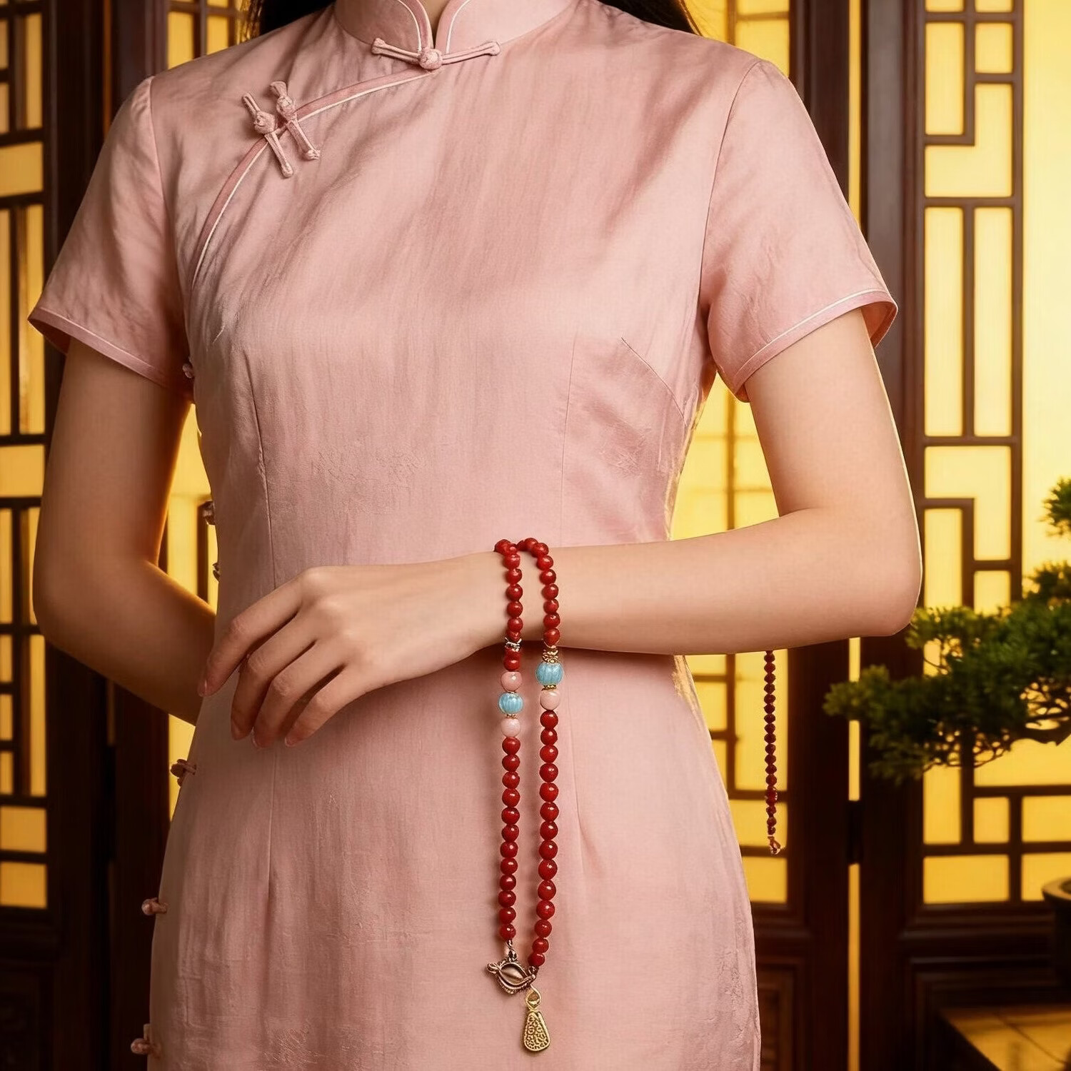 新年礼物送妈妈手串本命年礼物满肉南红串珠女翡翠银项链