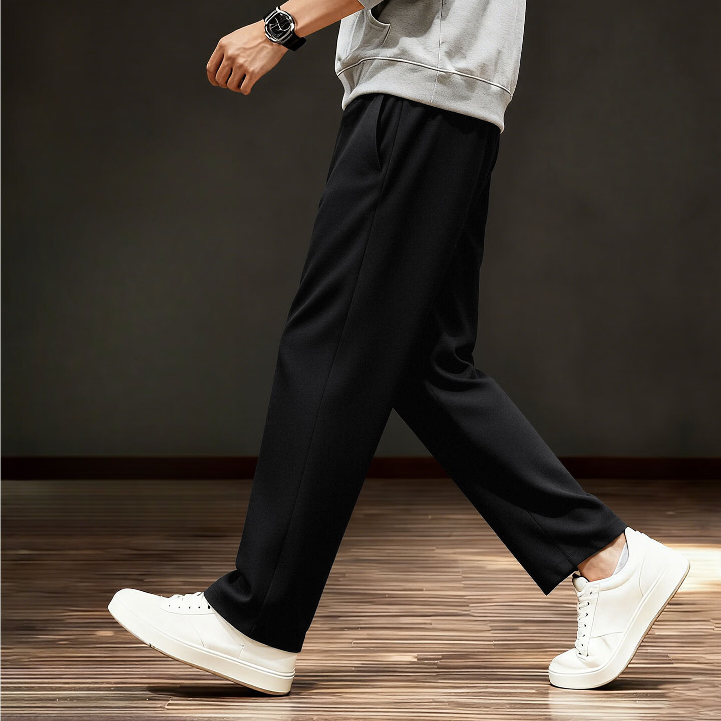 猫人（MiiOW）长裤男秋冬季新款加绒保暖防风束脚裤子男子通勤百搭运动休闲卫裤 黑色 【直筒四季款】 2XL （180）（建议140-155斤）