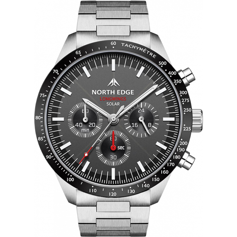 NORTH EDGE太陽能男士手表多功能運動防水光動能石英電子 【LONGWINGS】銀色