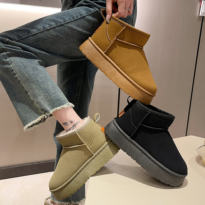 贝婴初(BEIYINGCHU)雪地靴女款短筒加绒加厚保暖棉鞋防滑冬季新款鞋子女学生韩版女鞋 黑色升级款 41