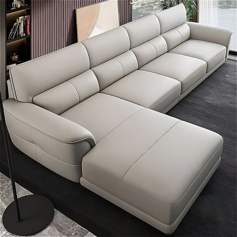 檀福匠2026新款沙发客厅现代简约头层牛皮大小户型带贵妃直排组合沙发 接触面牛皮 乳胶款 大四人位+脚踏 3.2m