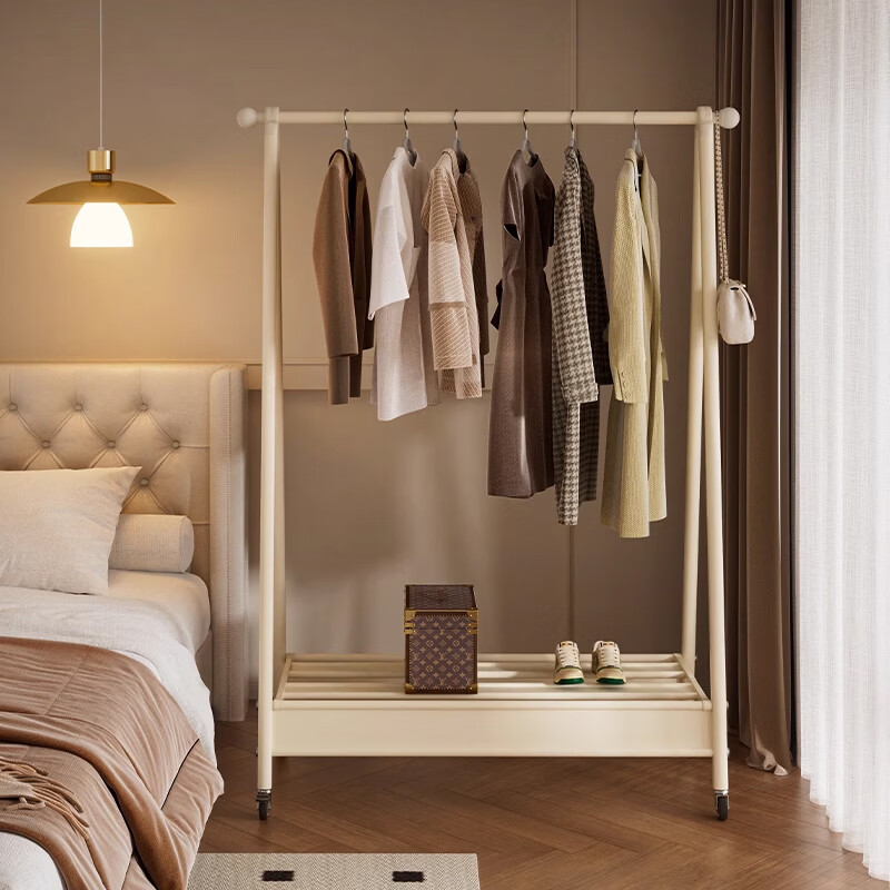 缇欧卧室挂衣架家用折叠晾衣架落地阳台晒衣架铝合金挂衣服移动衣帽架 【钛金灰120cm】高端铝合金&移动万向轮&加宽置物架
