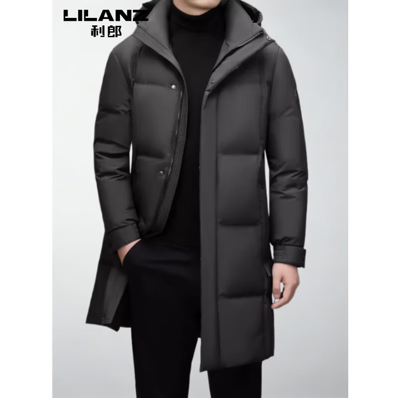 LILANG利郎冬季长款羽绒服男加厚保暖外套防寒鸭绒服防风爸爸冬装 黑色 L 175 110-130斤