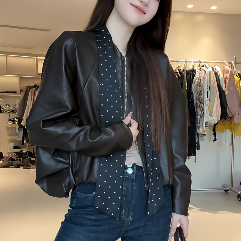 MODX2026年秋季新款韩系复古酷飒气质外套女设计感波点飘带小个子外套 棕红色 【原版】 M 95-110斤