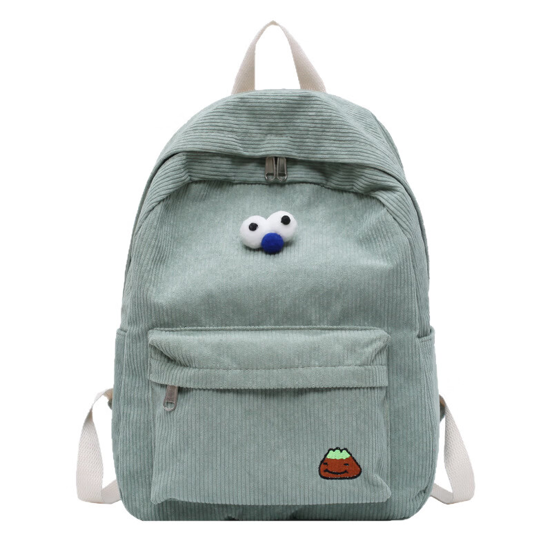 【精选】2024新款潮韩版学生校园背包高中大学生上课书包灯芯绒双 绿色