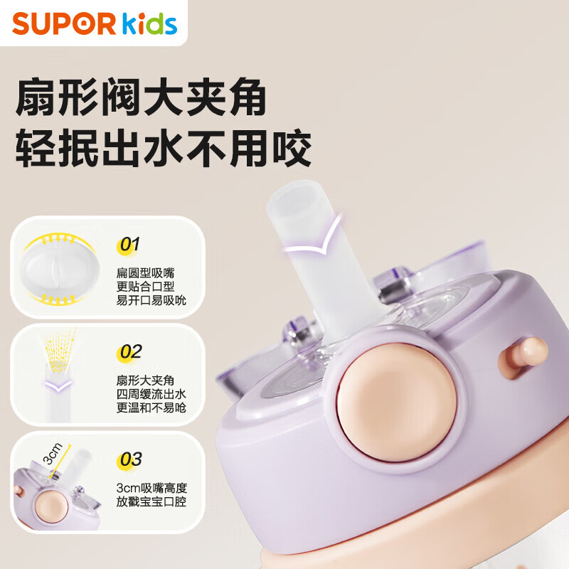 苏泊尔（SUPOR）婴儿学饮杯6个月以上防呛水杯重力球奶瓶1-3岁吸管杯直管牛奶杯 萄萄紫【PPSU学饮杯】300ml 7月+