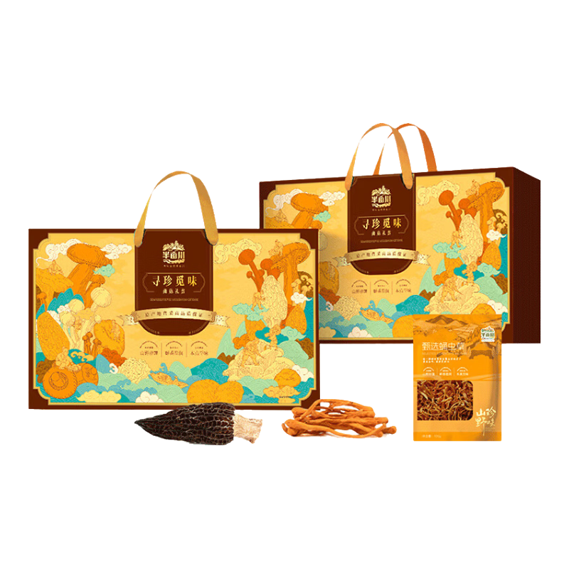 半亩川寻珍觅味1.17kg蛹虫草灵芝白灵菇羊肚菌汤包红枣年货礼盒