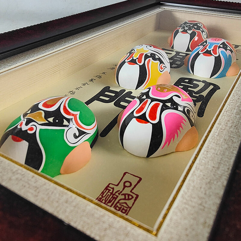 红泥坊天津泥人张脸谱挂件京剧国粹脸谱商务会议开业礼品送客户送领导 五福临门 竖(45*24*5cm)