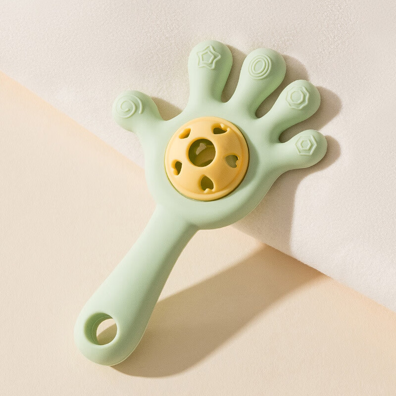 彩虹房子婴儿手掌摇铃玩具0-1岁抓握训练早教 手掌青柠绿+长颈鹿沙锤