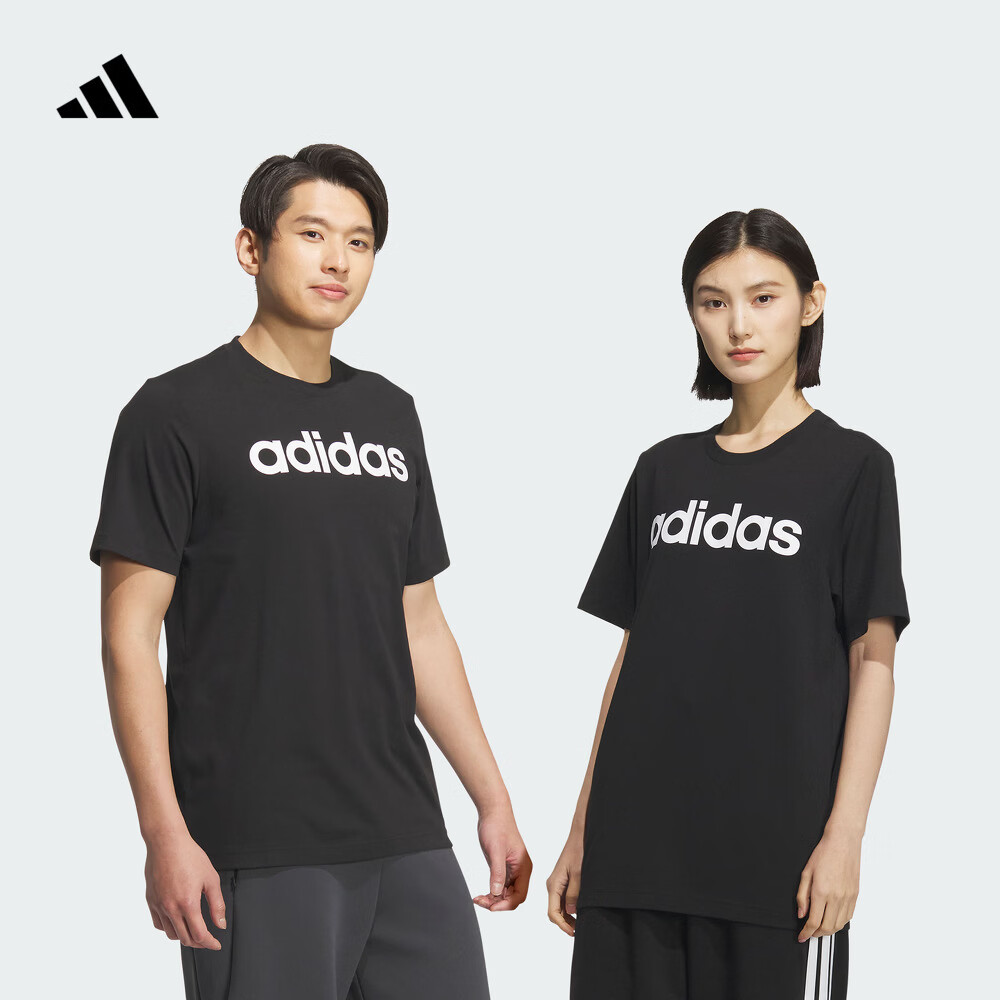 adidas休闲纯棉上衣圆领短袖T恤男女情侣夏季阿迪达斯轻运动