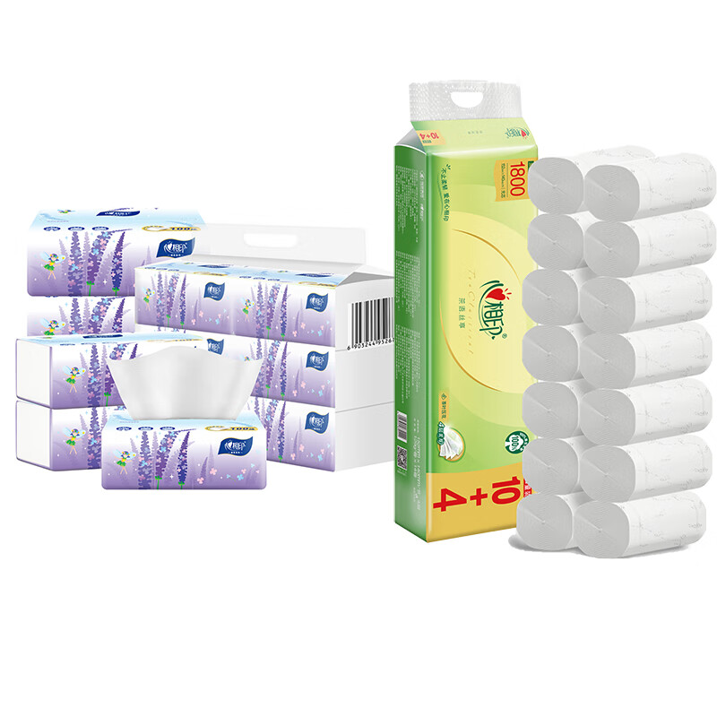 心相印抽纸纸巾抽取式纸抽亲肤柔软原生木浆家用商用经济实惠装 心相印抽纸卷纸组合装