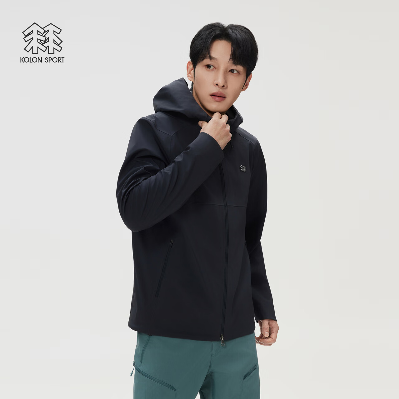 KOLON SPORT/可隆风脊软壳夹克 男士户外防风防水透湿外套 LHJK6MNT05-BK 黑色 XL 180/100A