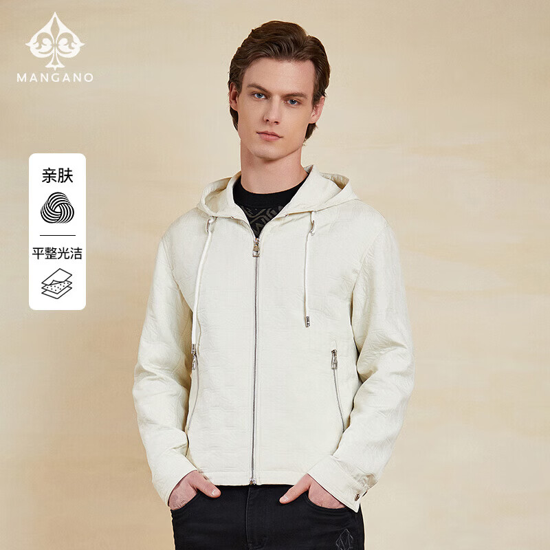 MANGANO曼加龙品牌秋季新款男士夹克商务休闲外套奢侈品男装时尚连帽茄克 经典米色 L 50